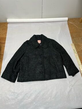 Old Navy Black Tweed Pea Coat with Covered Buttons